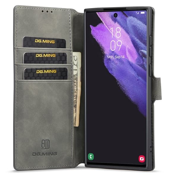 DG.MING Samsung Galaxy S23 Ultra Retro Konstläder Plånboksfodral i Grå