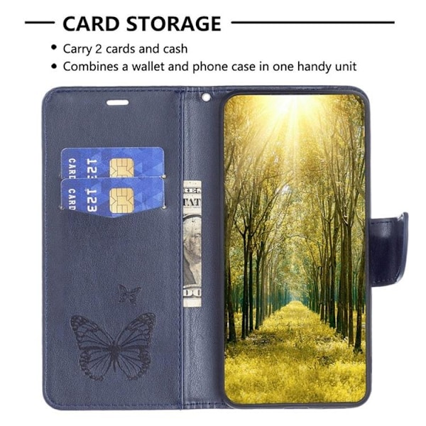 iPhone 14 Pro Max Plånboksfodral Butterflies Imprinted - Mörkblå