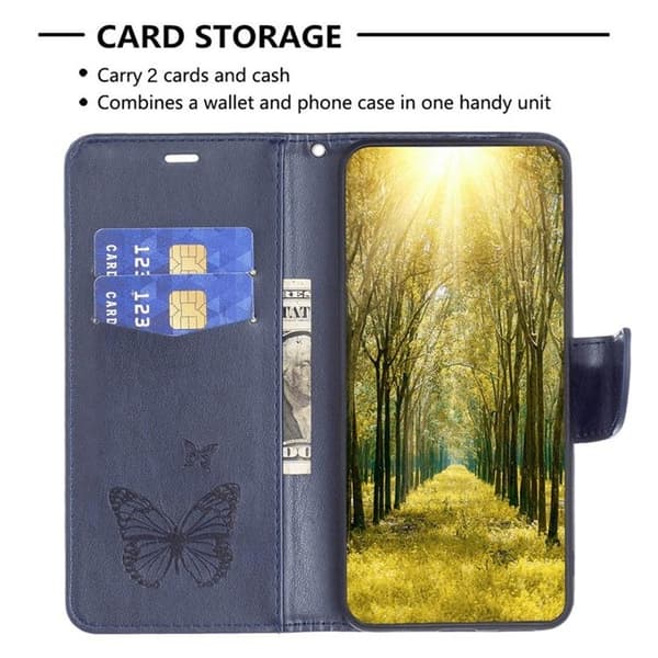 iPhone 14 Pro Max Plånboksfodral Butterflies Imprinted - Mörkblå Blå