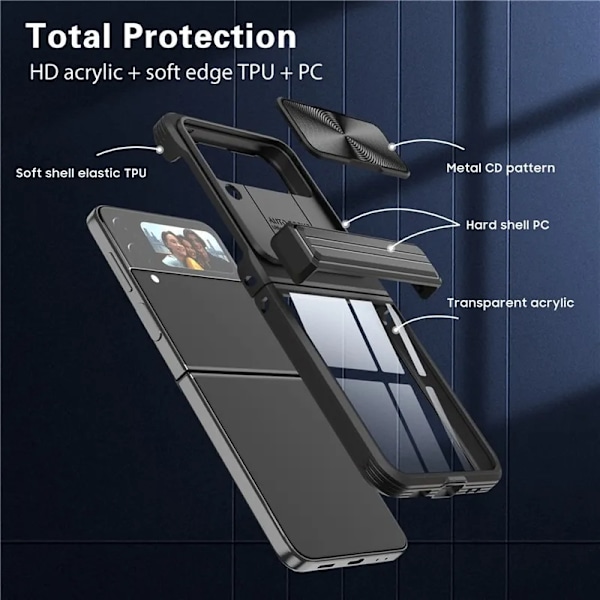 Galaxy Z Flip 4 Mobilskal 360 Kamera Slider - Svart Svart