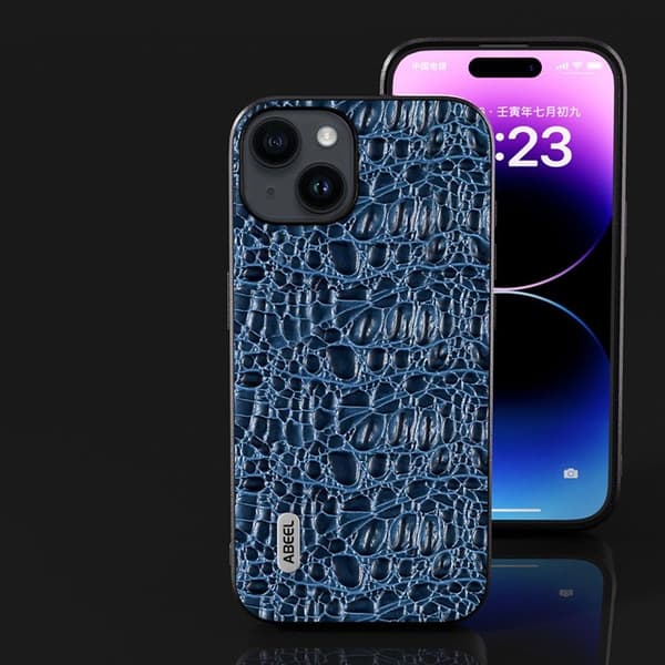 ABEEL Mobilskal till iPhone 15 Slim-Fit Äkta Läder Blå