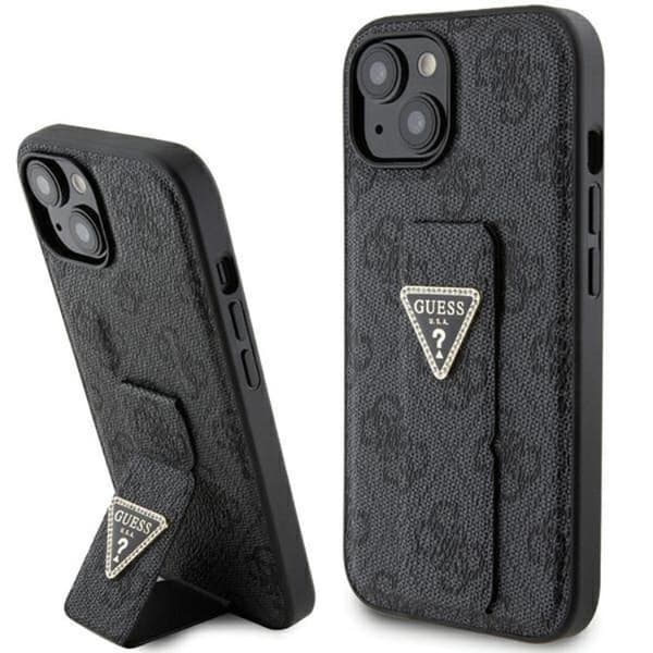 Guess Mobilskal till iPhone 15 Grip Stand Triangle Strass - Svart Svart