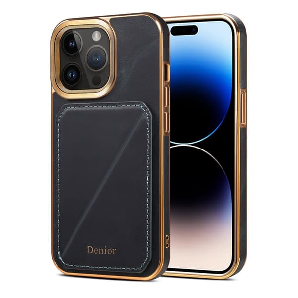 DENIOR Mobilskal till iPhone 14 Pro Max Äkta Läder TPU+PC Blå