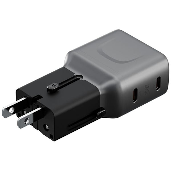 Energea Hurtigoplader 45W 2xUSB-C TravelGo - Grafit Sort Grå