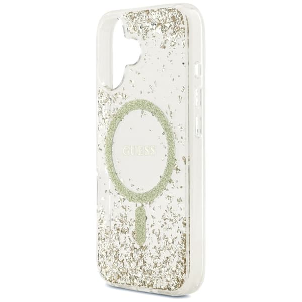 Guess Mobilskal till iPhone 17 Magsafe Resin Bottom Glitter - Guld Guld