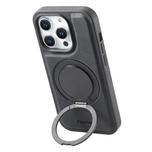 DENIOR Mobilskal till iPhone 15 Pro Magnetiskt Ställ Läder PC TPU - Svart