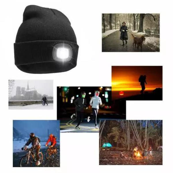 Hattu LED-valolla USB - musta Black