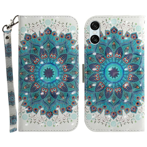 Sony Xperia 10 VI Konstläder Plånboksfodral 3D Pattern - Peacock Blå