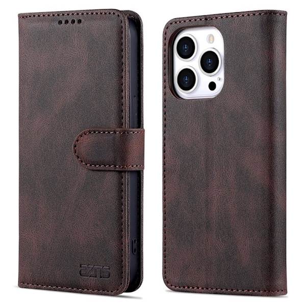 AZNS iPhone 13 Pro Plånboksfodral Konstläder - Ställfunktion - Brun