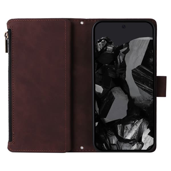 Google Pixel 9 Pro XL/10 Pro XL Plånboksfodral Zipper med Strap - Coffee Brun