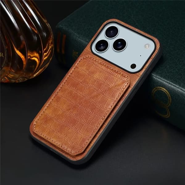 Mobilskal till iPhone 17 Pro Max Korthållare Crocodile Textured - Brun Brun