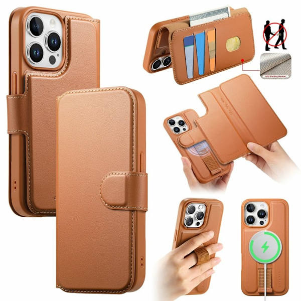 CASENEO iPhone 15 Pro Plånboksfodral RFID Blocking Konstläder - Brun