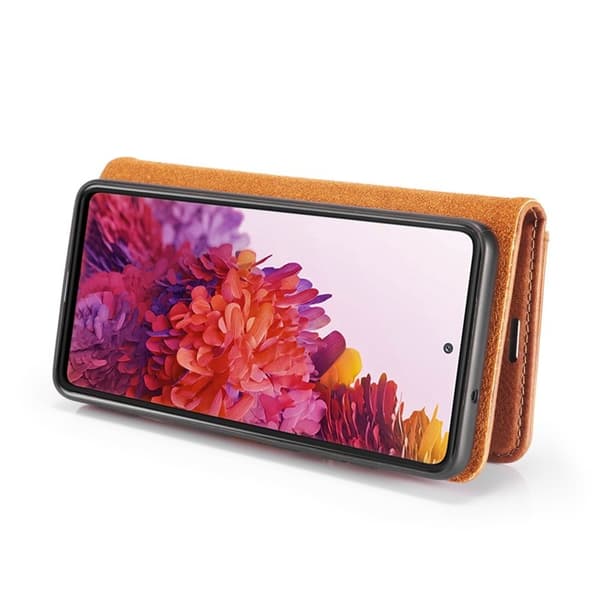 DG.MING 2-i-1 Läder Plånboksfodral + PC Baksida för Samsung Galaxy S20 FE - Brun