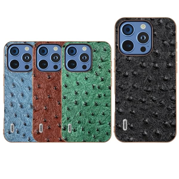 ABEEL Mobilskal till iPhone 16 Pro Max Electroplating Äkta Läder Svart