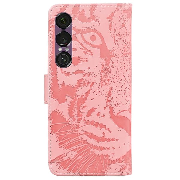 Sony Xperia 1 VII Konstläder Plånboksfodral Tiger Print - Rosa Rosa