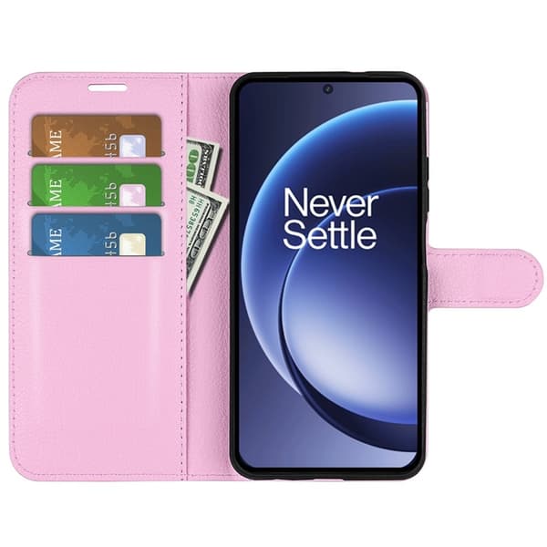 AMORUS OnePlus 15 Konstläder Plånboksfodral Litchi Shockproof - Rosa Rosa