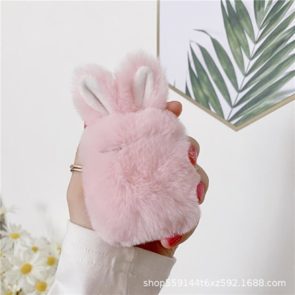 Fluffig Kanin skal till Apple Airpods 1/2 - Rosa