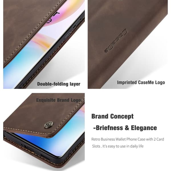 CASEME Auto-absorberande Plånboksfodral Konstläder OnePlus 8 Pro - Brun