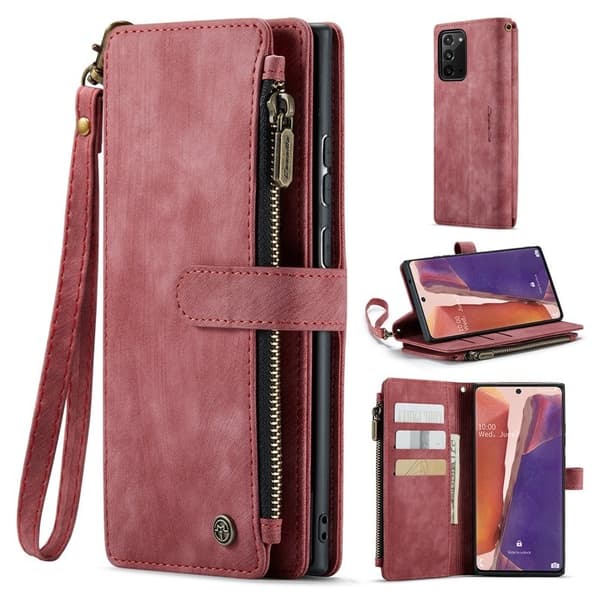 CASEME Konstläder Plånboksfodral för Samsung Galaxy Note20 5G/4G - Röd