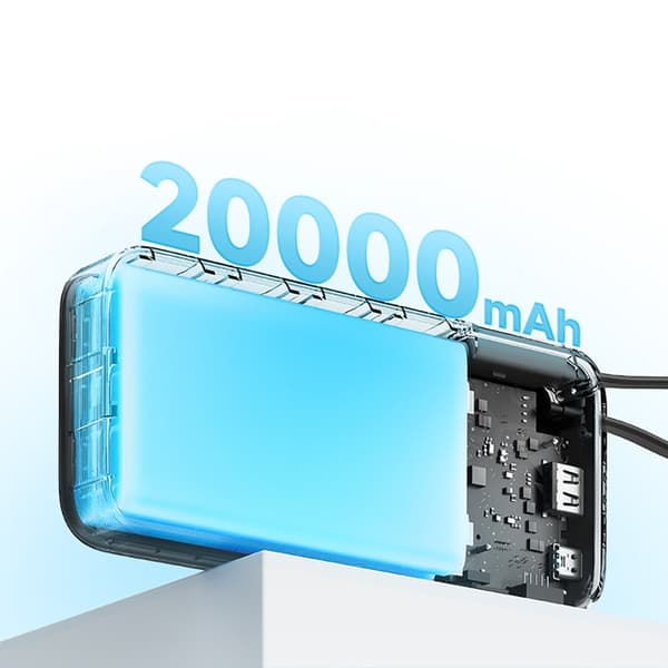Cuktech Powerbank 20000 mAh 55W USB-C USB-A med Inbyggd Kabel - Grå Grå