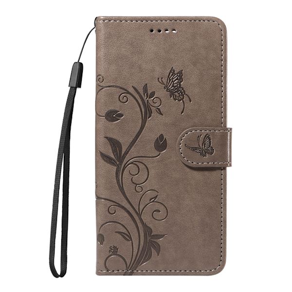 OnePlus 15 5G Plånboksfodral Flower Pattern Konstläder Grå