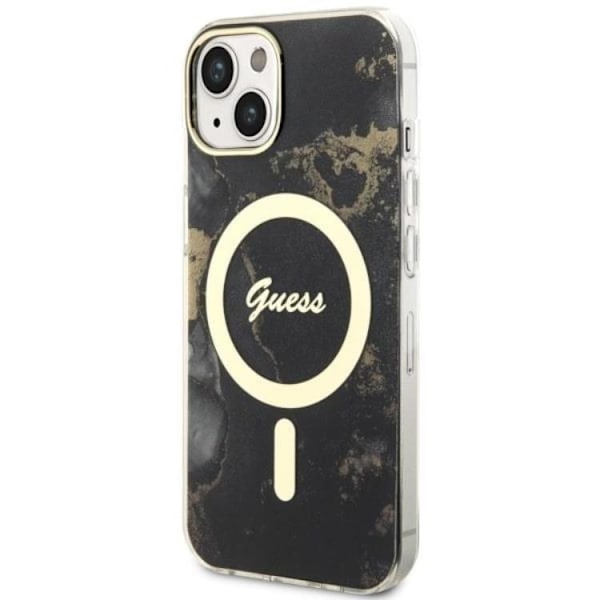 Guess iPhone 14 Mobilskal MagSafe Guld Marble - Musta Black