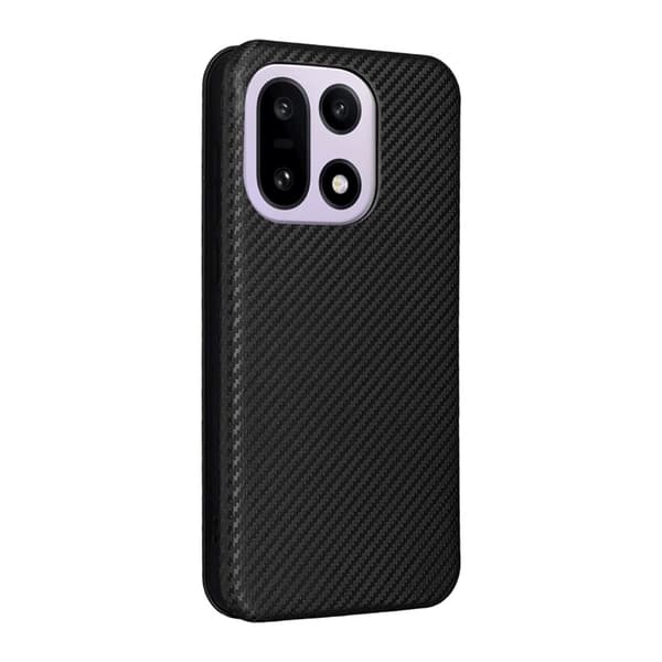 OnePlus 15 Plånboksfodral Carbon Fiber Drop-Proof Konstläder Svart