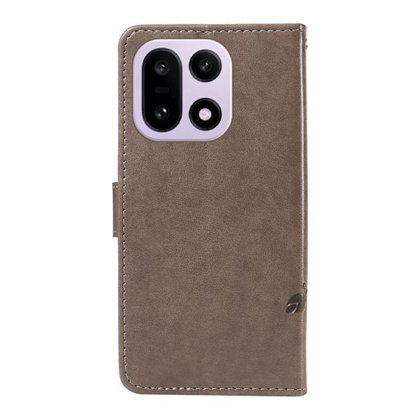 OnePlus 15 5G Plånboksfodral Flower Pattern Konstläder Grå