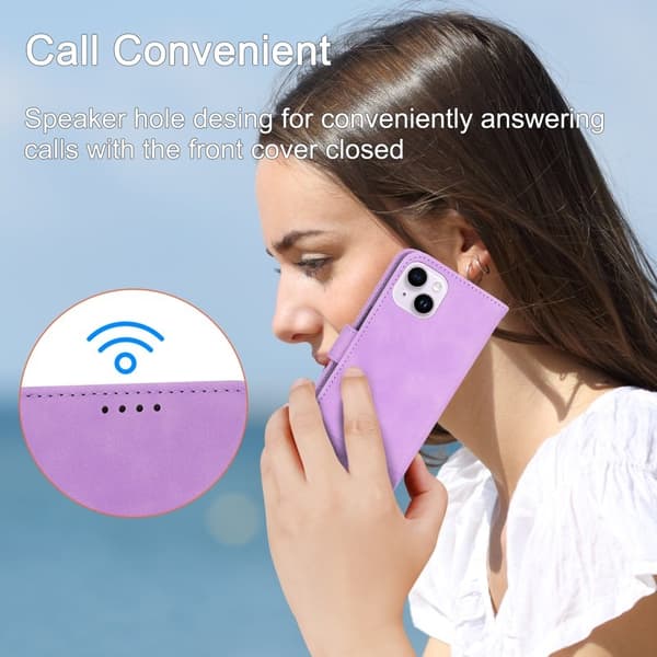 DIERFENG DF-03 Plånboksfodral i Konstläder för iPhone 15 - Lila