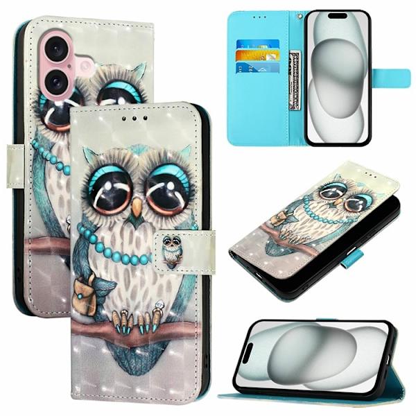iPhone 16 Plånboksfodral Printing Pattern Med Rem Grå
