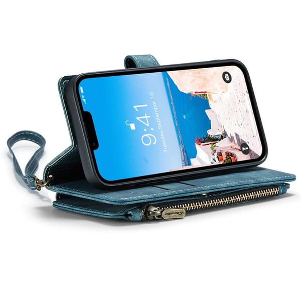 CASEME Konstläder Plånboksfodral för iPhone 15 Plus med Rem - Blå
