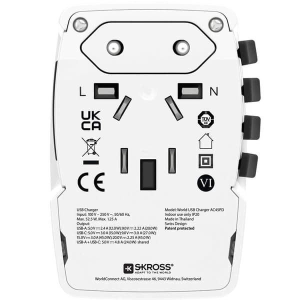 SKROSS World Adapter USB-A/USB-C 65W - Vit Vit