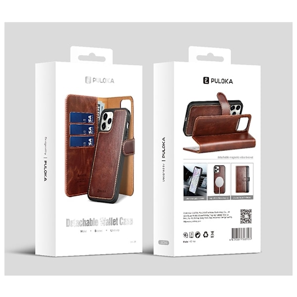 Puloka iPhone 14 Pro Max Plånboksfodral Magsafe 2in1 Detachable - Svart Svart