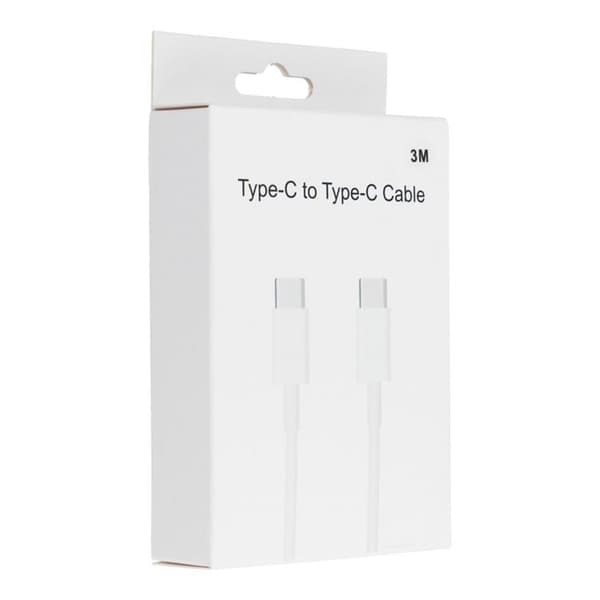 USB-C til USB-C kabel 3m 60W HD-boks - hvid Vit