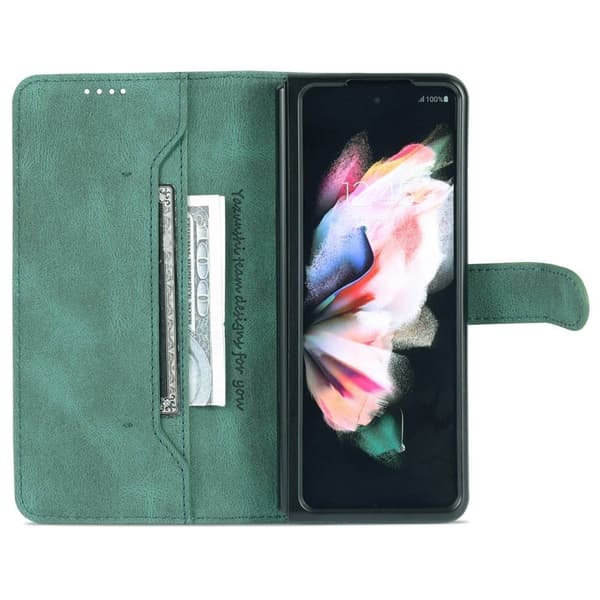 AZNS Samsung Galaxy Z Fold4 Plånboksfodral Konstläder - Grön