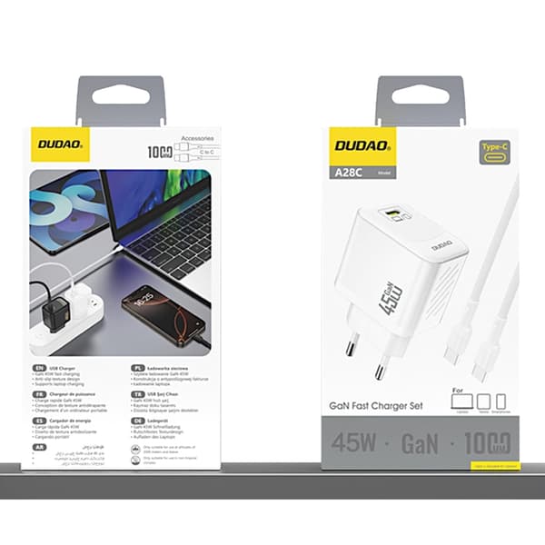 Dudao Väggladdare USB-C 45W med USB-C Kabel 1m Vit