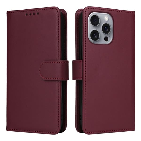 BETOPNICE iPhone 16 Pro Max Plånboksfodral - Detachable Konstläder- Vinröd