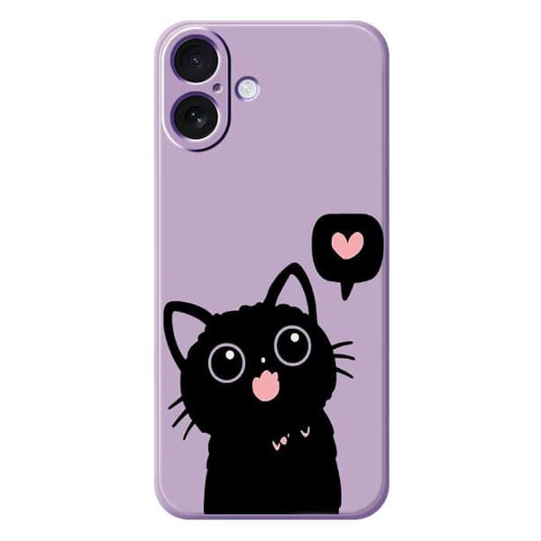 Mobilskal till iPhone 17 Love Black Cat Pattern - Lila Lila