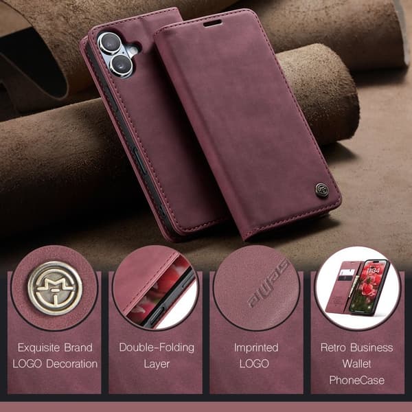 CASEME 013 Case iPhone 17 Plånboksfodral Konstläder Ställ - Röd