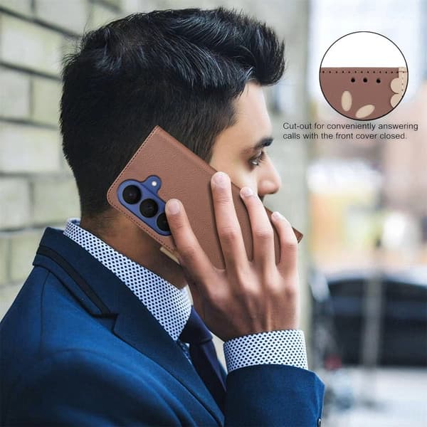 BINFEN Samsung Galaxy A57 Plånboksfodral Konstläder RFID Skydd - Brun