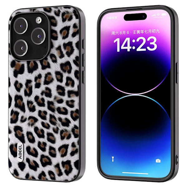 ABEEL Mobilskal till iPhone 14 Pro Shockproof PU Läder Leopard Silver