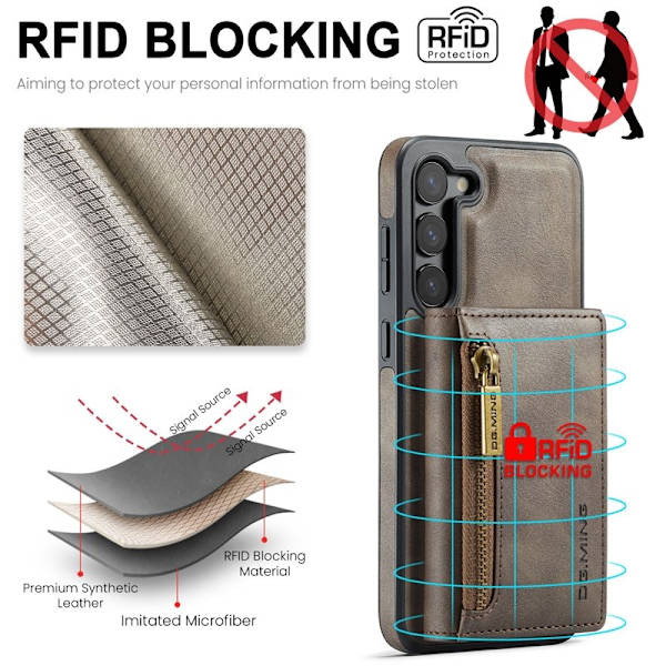 DG.MING Konstläder Plånboksfodral för Samsung Galaxy S23+ - Brun