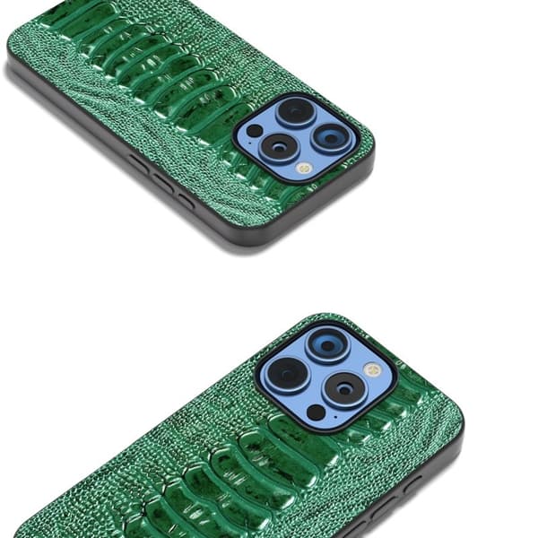 ABEEL Mobilskal till iPhone 16 Pro Krokodil Textur Äkta Läder Grön
