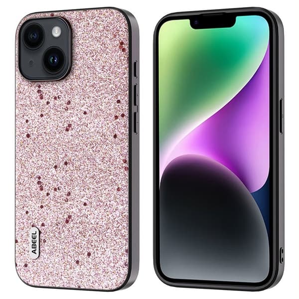 ABEEL Mobilskal till iPhone 14 Plus Glitter Anti-Scratch PU Läder - Rosa