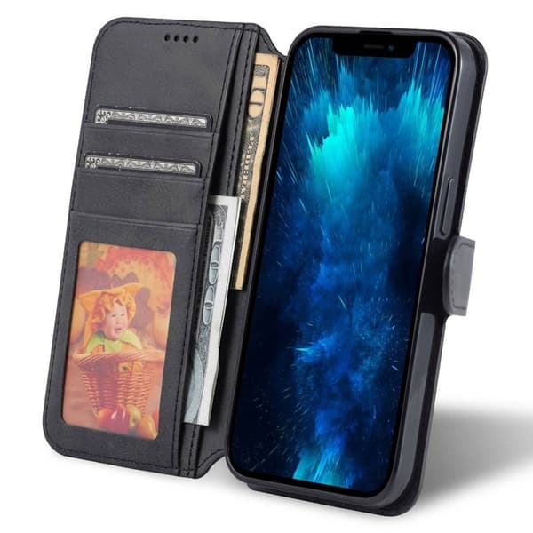 AZNS iPhone 14 Pro Plånboksfodral Konstläder - Full Skydd - Svart