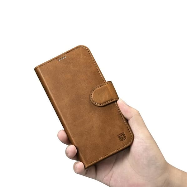 iCarer iPhone 14 Plus Plånboksfodral 2in1 Äkta Läder Anti-RFID - Brun Brun