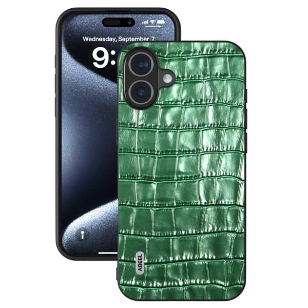ABEEL Mobilskal till iPhone 16 Plus Äkta Läder + PC + TPU Stöttålig Grön