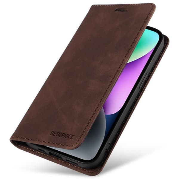 BETOPNICE 003 iPhone 15 Plånboksfodral i Konstläder - Brun