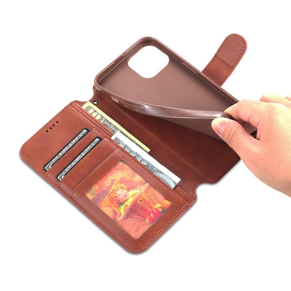 AZNS iPhone 14 Plus Plånboksfodral Konstläder - Ställfunktion - Brun