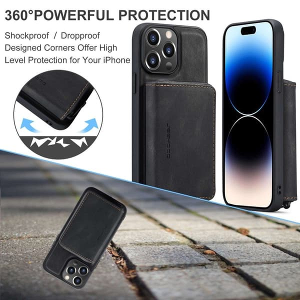 JEEHOOD Mobilskal till iPhone 14 Pro Max Shockproof KonstLäder Svart